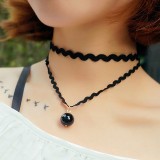 Choker Fashion Margea Neagra Black Delux, Aliaj Metalic &amp; Textil, Colier Modern