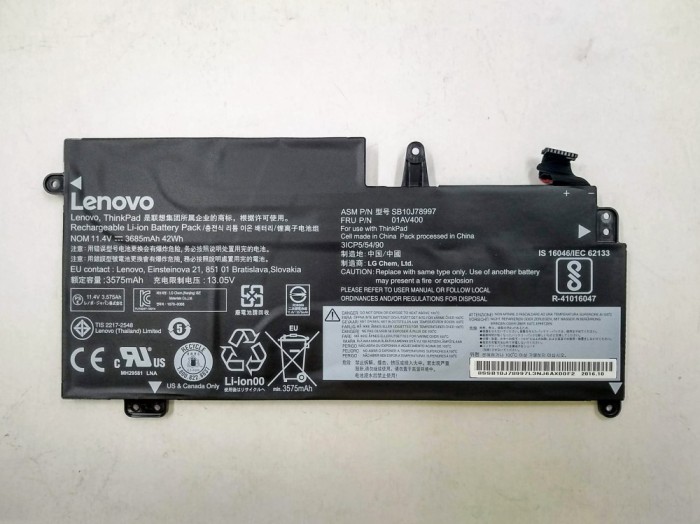 Baterie Laptop, Lenovo, ThinkPad 13 Gen 2 Type 20J1, 20J2, 3ICP5/54/90, 5B10J78997, 01AV400, 11.4V, 3575mAh, 42Wh