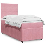 VidaXL Pat box spring cu saltea, roz, 100x200 cm, catifea