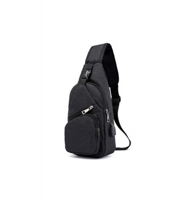 Geanta crossbody, umar sau piept cu port de incarcare USB-Culoare Negru foto