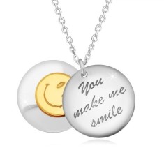 Colier din arignt 925 - doua cercuri proeminente, inscrip?ia &amp;amp;quot;You make me smile&amp;amp;quot;, fa?a zambitoare foto