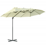 Cumpara ieftin Outsunny Umbrelă Dublă pentru Grădină, Structură Metalică și Poliester Anti-UV Impermeabil, 440x270x250cm, Bej | Aosom Romania