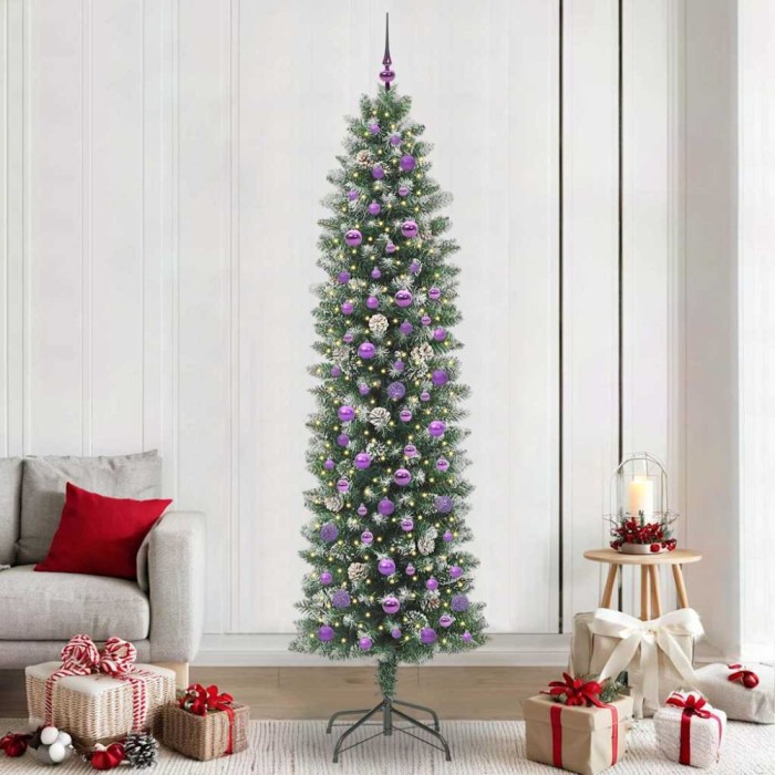 vidaXL Copac Artificial Slăb de Crăciun cu 300 LED Verde și alb 240 cm 3395323