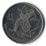 Canada 25 cents 2009, Vancouver 2010, hochei pe sanie