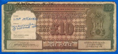 (1) VOUCHER RESTAURANT DISHOOM KING&amp;#039;S CROSS - FOOD AND DRINKS - 2015 foto