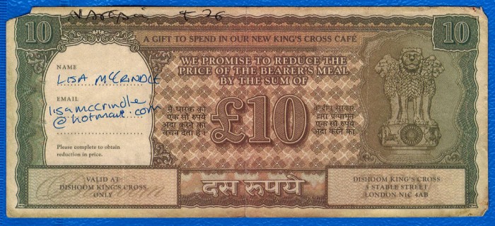 (1) VOUCHER RESTAURANT DISHOOM KING&#039;S CROSS - FOOD AND DRINKS - 2015