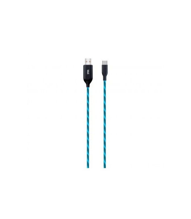 Cablu de date incarcare USB Type C 1m 3A Well cu flux lumina albastra