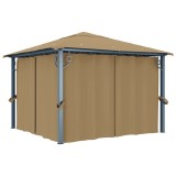 Pavilion cu perdele, gri taupe, 300 x 300 cm, aluminiu GartenMobel Dekor, vidaXL