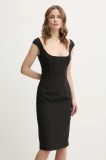 Bardot rochie culoarea negru, midi, mulată, 59715DB