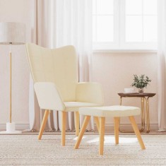 vidaXL Scaun de relaxare cu taburet, crem, textil