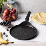 Tigaie pentru clatite, din aluminiu turnat, marmorata, neagra, 24cm, Klausberg