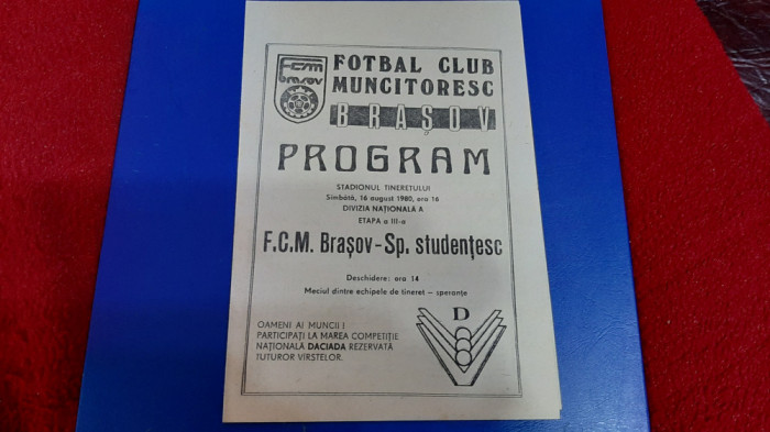 program FCM Brasov - Sportul Stud.