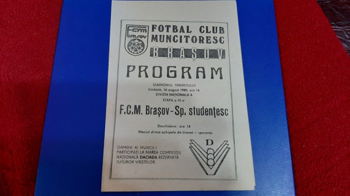 program FCM Brasov - Sportul Stud.