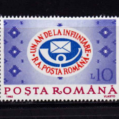 RO 1992 LP 1298 "Un an- RA Posta Romana", serie , MNH