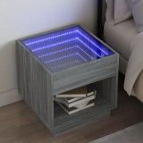 VidaXL Noptieră cu LED infinity, gri sonoma, 50x50x50 cm