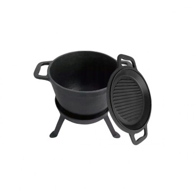 Ceaun 3 in 1 din fonta cu picioare si capac, 10 litri, negru, Kinghoff foto