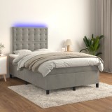 VidaXL Pat cu arcuri, saltea și LED, gri deschis, 120x200 cm, catifea 3136353