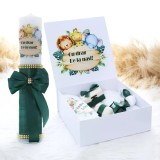 Cumpara ieftin Set Cutie Trusou cu Lumanare, 9 Piese, &quot;Cu drag de la nasi&quot;, Verde Inchis, Safari Animale - TB184
