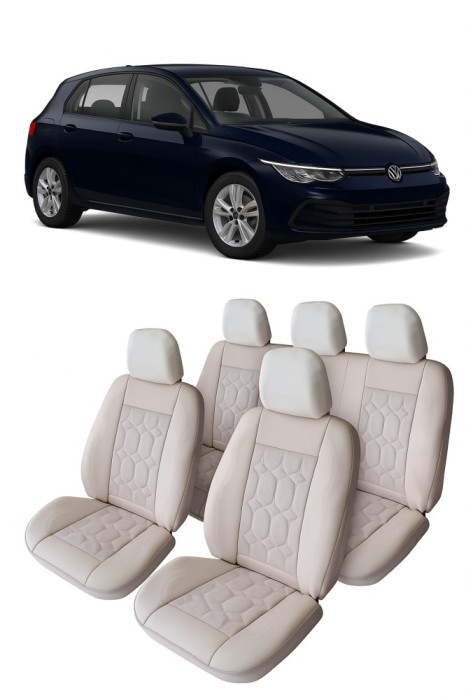 Set huse scaune auto piele alcantara Bej compatibile VW Golf VIII (2020-2025)