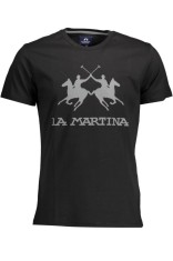 La Martina Tricou barbati, cu imprimeu pe centru, Regular Fit, Negru, M foto
