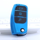 Husa Cheie Compatibila cu Auto FORD TPU+PC Albastra cu Butoane Negre Cheie Briceag Ford Focus Fiesta