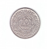 Moneda Maroc 10 francs/franci 1947, stare buna, curata, Africa, Cupru-Nichel
