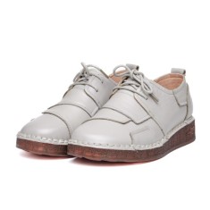 Pantofi din piele naturala bej deschis model 043070