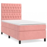 Cumpara ieftin Pat box spring cu saltea, roz, 90x200 cm, catifea