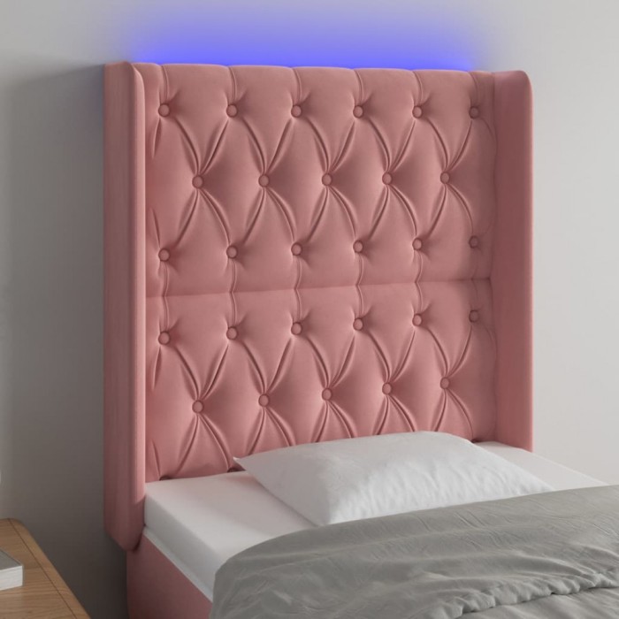 vidaXL Tăblie de pat cu LED, roz, 83x16x118/128 cm, catifea 3124419