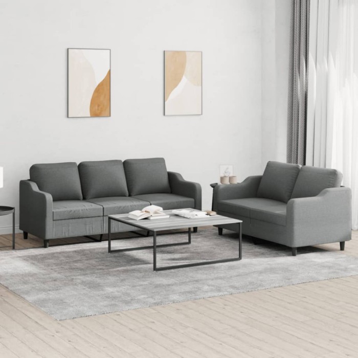 vidaXL Set de canapele cu perne, 2 piese, gri &icirc;nchis, textil 3201835