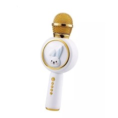 Microfon de karaoke pentru copii, cu forma de iepuras, compatibil bluetooth, silentios, fara fir, alb