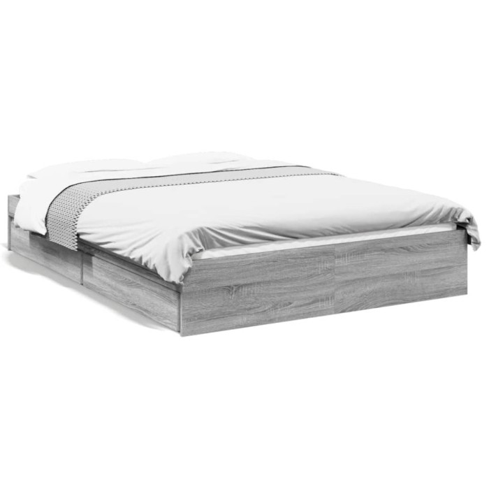 vidaXL Cadru de pat cu sertare, gri sonoma, 135x190 cm, lemn prelucrat 3280697