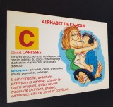 Carte poștală vintage umoristică franțuzească - &#039;Alphabet de l&#039;amour: C comme Caresses&#039;, anii &#039;70, Franta, Necirculata, Printata