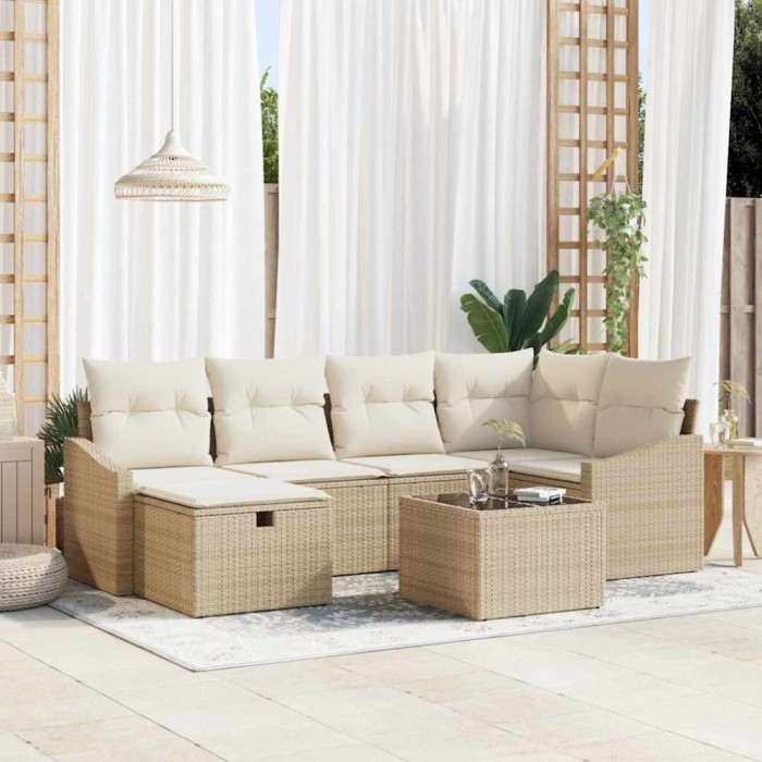 vidaXL Set de canapele pentru grădină 7 pcs Bej 55 x 62 x 69 cm 3360622