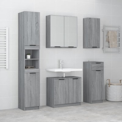 vidaXL Set dulapuri de baie, 5 piese, gri sonoma, lemn prelucrat foto