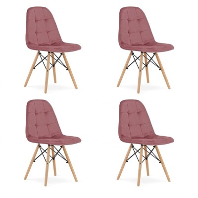 Set 4 scaune stil scandinav, Artool, Dumo, catifea, lemn, roz inchis, 45x53x84 cm foto