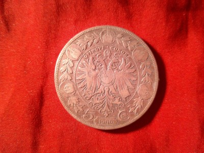 Moneda 5 Coroane Austria 1900 Franz Josef I ,argint 900 cal Buna - F.Buna 24g foto
