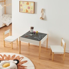 Set masa cu 2 scaune copii si tabla desenat Smedjebacken natur alb negru [en.casa] HausGarden Leisure