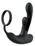Inel de Penis cu Stimulator Ass-Gasm IntiMotion, Remote Control 4 Motoare Puternice, Functii Multiple, Silicon, USB, Negru, 15.9 cm