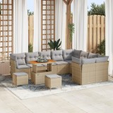 Set canapea gradina Gossi 12 piese cu perne bej din ratan poliester acacia, set dining gradina Gossi 3 piese cu perne bej din ratan poliester acacia