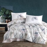 Cumpara ieftin Lenjerie pat dublu,bumbac ranforce,4 piese,alba crem cu frunze,Nessa-A1297