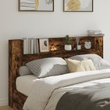 Cumpara ieftin Tăblie de pat cu dulap și LED, stejar fumuriu, 180x16,5x103,5cm