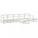 Set mobilier de gradina, 7 piese, alb, lemn masiv de pin