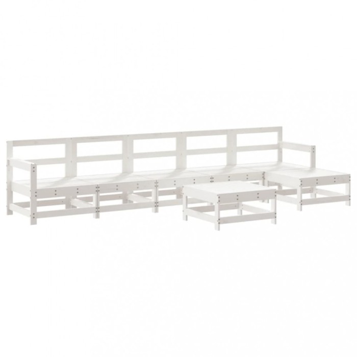 Set mobilier de gradina, 7 piese, alb, lemn masiv de pin