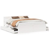 Cumpara ieftin Cadru pat fara saltea/cu tablie, alb, 200x200cm, lemn masiv pin
