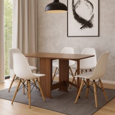 Masa plianta Practic, bucatarie si living, Pal Melaminat, insertii lemn masiv, 6 persoane, colturi rotunjite, 120x74x75 cm, nuc