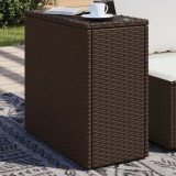 Cumpara ieftin Masă laterală grădină, blat sticlă, maro 58x27,5x55cm poliratan
