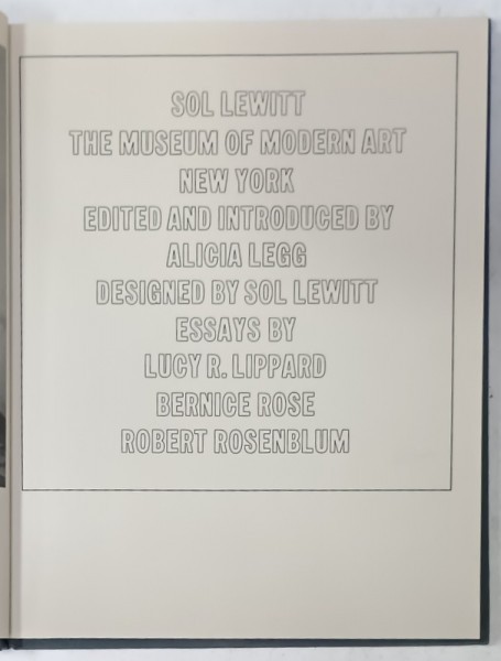 SOL LEWITT , THE MUSEUM OF MODERN ART , NEW YORK , edited by ALICIA LEGG ,1978