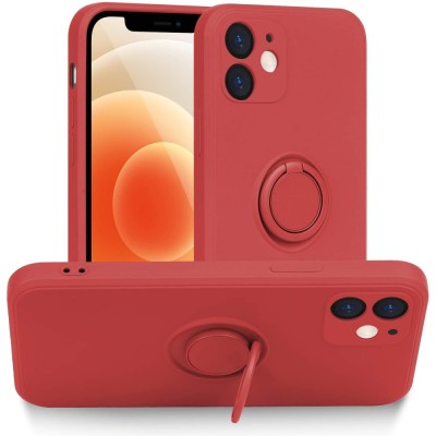 Husa protectie Flippy compatibila cu Apple iPhone 12 Mini Liquid Silicone Ring cu suport rotativ Rosu foto