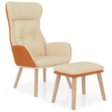 Cumpara ieftin Scaun de relaxare cu taburet, crem, piele ecologica/textil